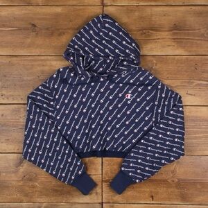 Vintage Champion Cropped Hoodie Sweatshirt - M